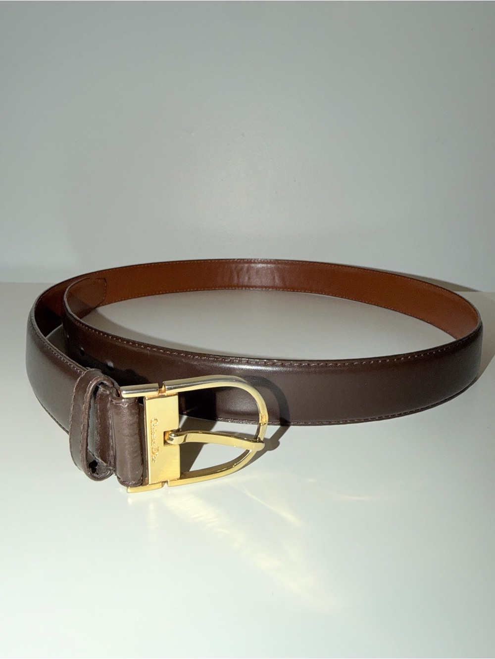 Vintage Signed Christian Dior Brown Split Leather Men’s Belt, Sz 38